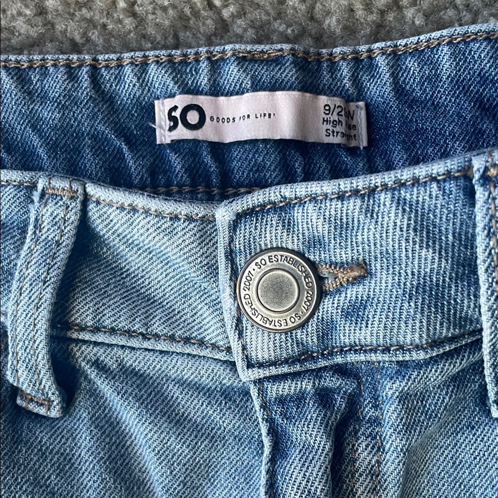 SO Women's Distressed Light Blue Straight Leg Jeans - Picture 2 of 7